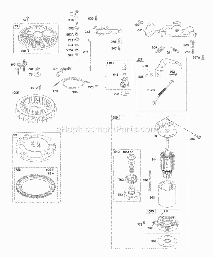 Controls Electric Starter Flywheel Governor Spring Diagram and Parts List for  Briggs and Stratton Engine